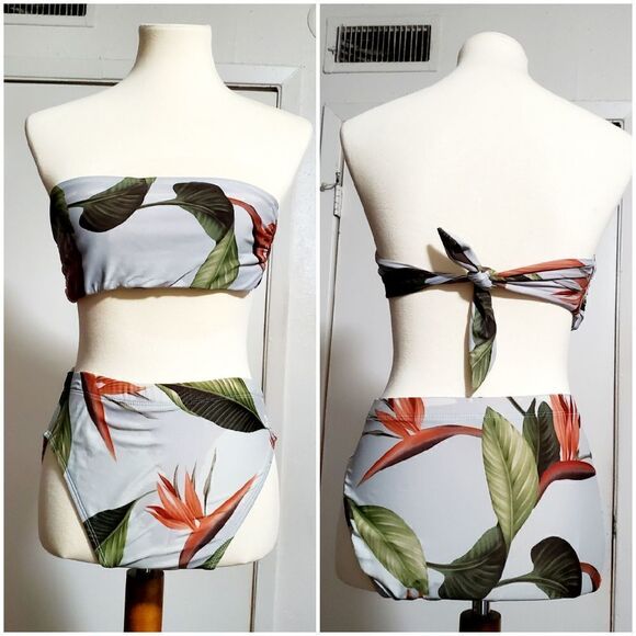 Tony Bahamas Gray Tropical Print Two Piece Bikini Size Small - Picture 1 of 15